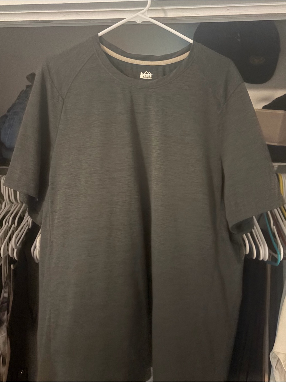 REI Co-op Men's Dark Charcoal Crew Short-Sleeve work out tee